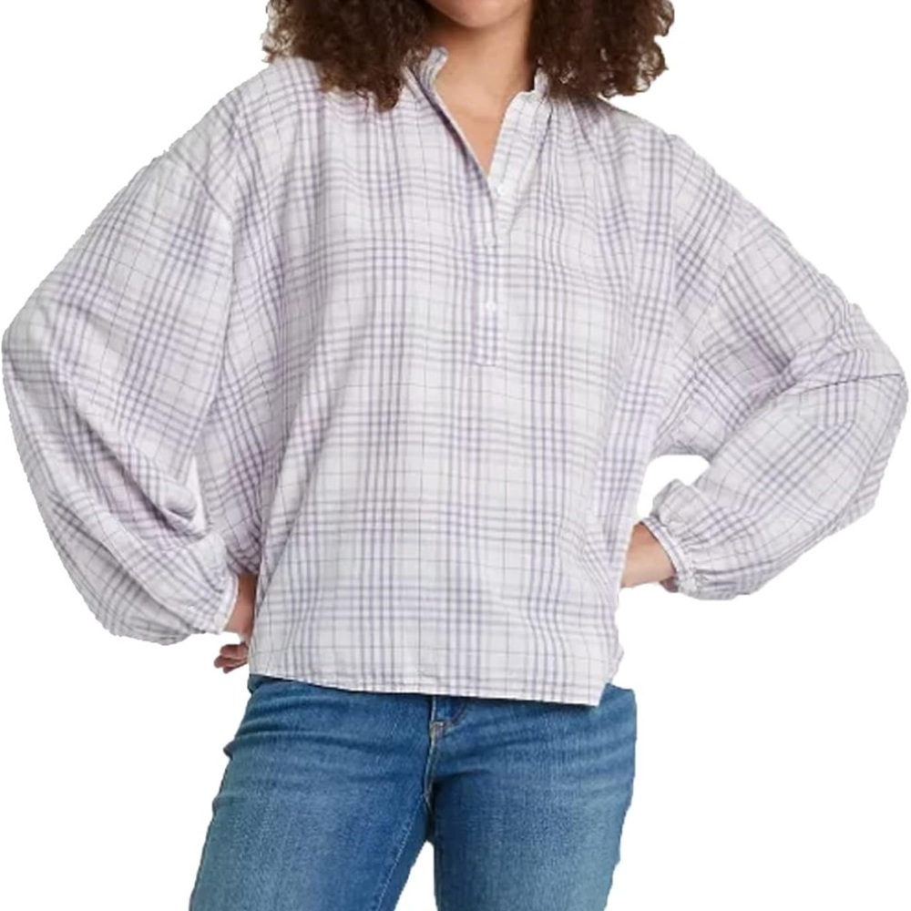 Universal Thread Women’s Plaid Balloon Sleeve Poet Top NWT